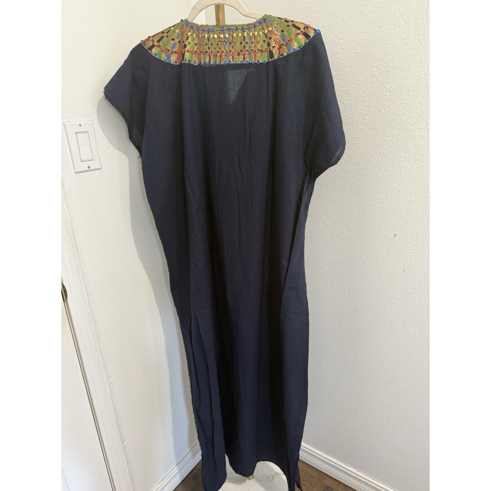 Horus Vintage Egyptian kaftan Robe, Black/ Gold Nefertiti/ Tutankhamun Design 4‎ - Picture 8 of 10